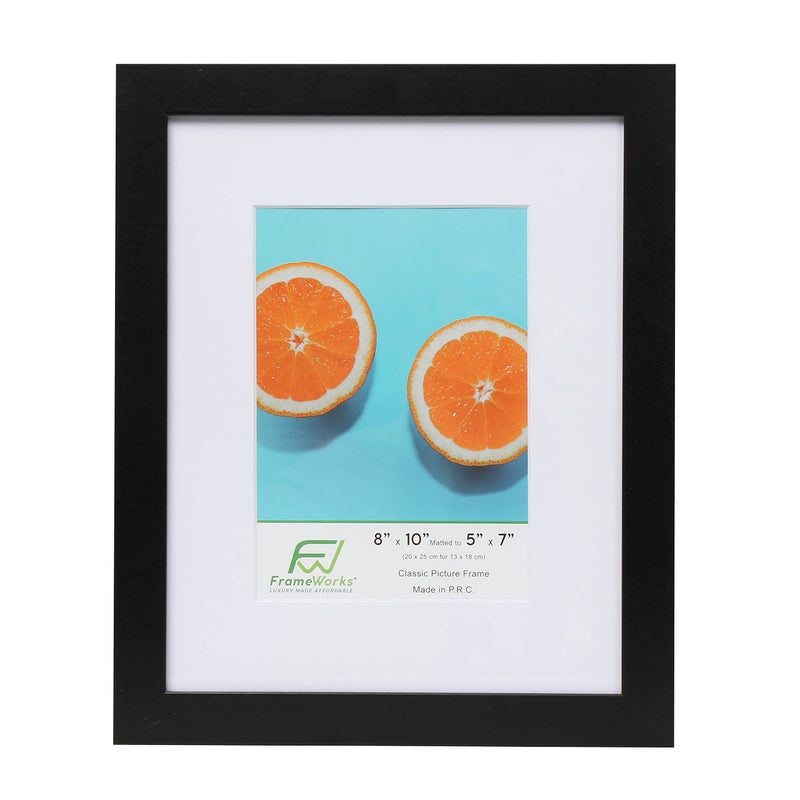 FrameWorks 2-Pack، 8x10 إطار صورة غير لامع إلى 5x7، أسود - إطار صورة كلاسيكي مع زجاج مقسّى، إطار صورة بحواف نظيفة، إطار ملصق بلمسة نهائية بيضاء غير لامعة، إطار شهادة - Image 3
